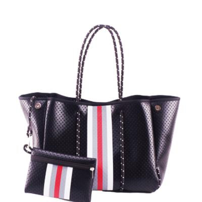 Black Liquid Red Stripe Neoprene Tote