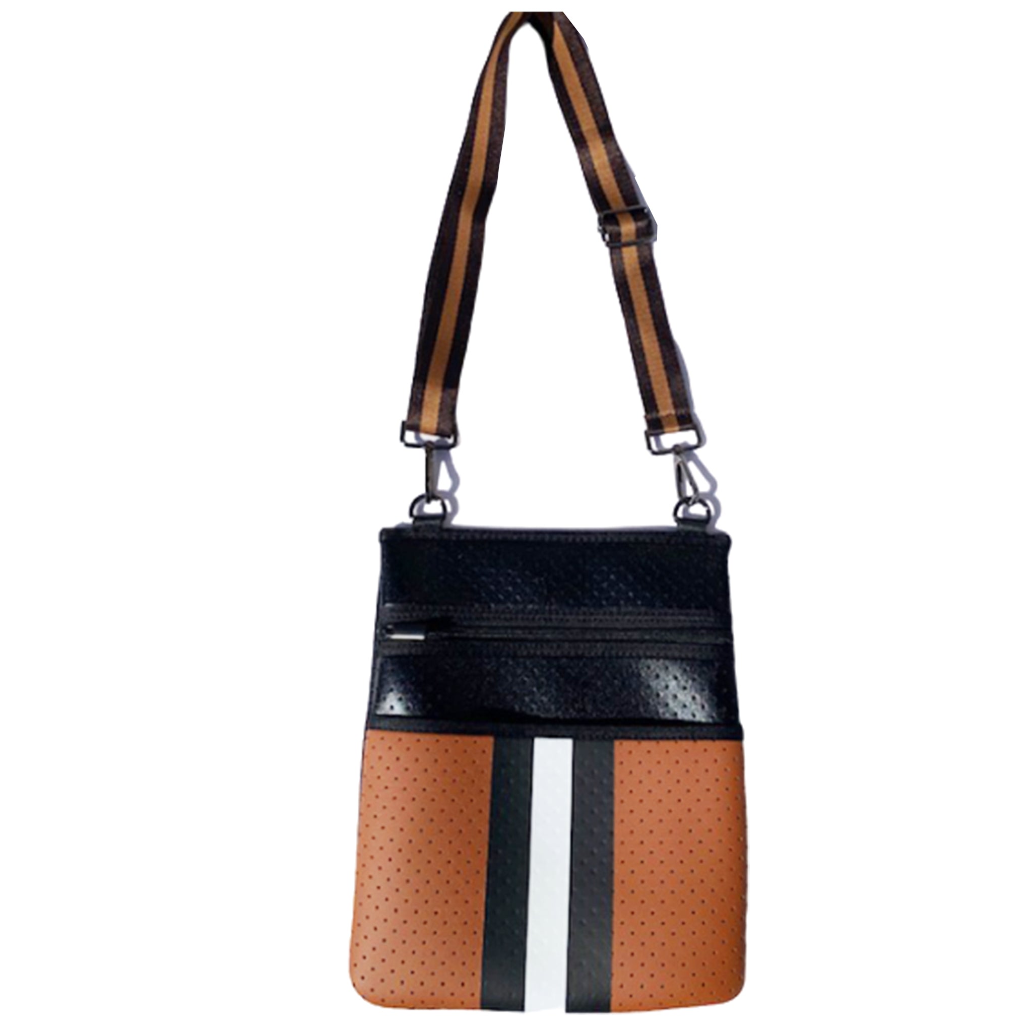 Brown Multi Stripe Neoprene Crossbody