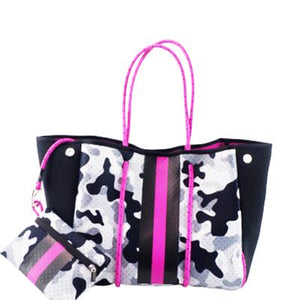 Black Camo - Neon Pink Neoprene Tote