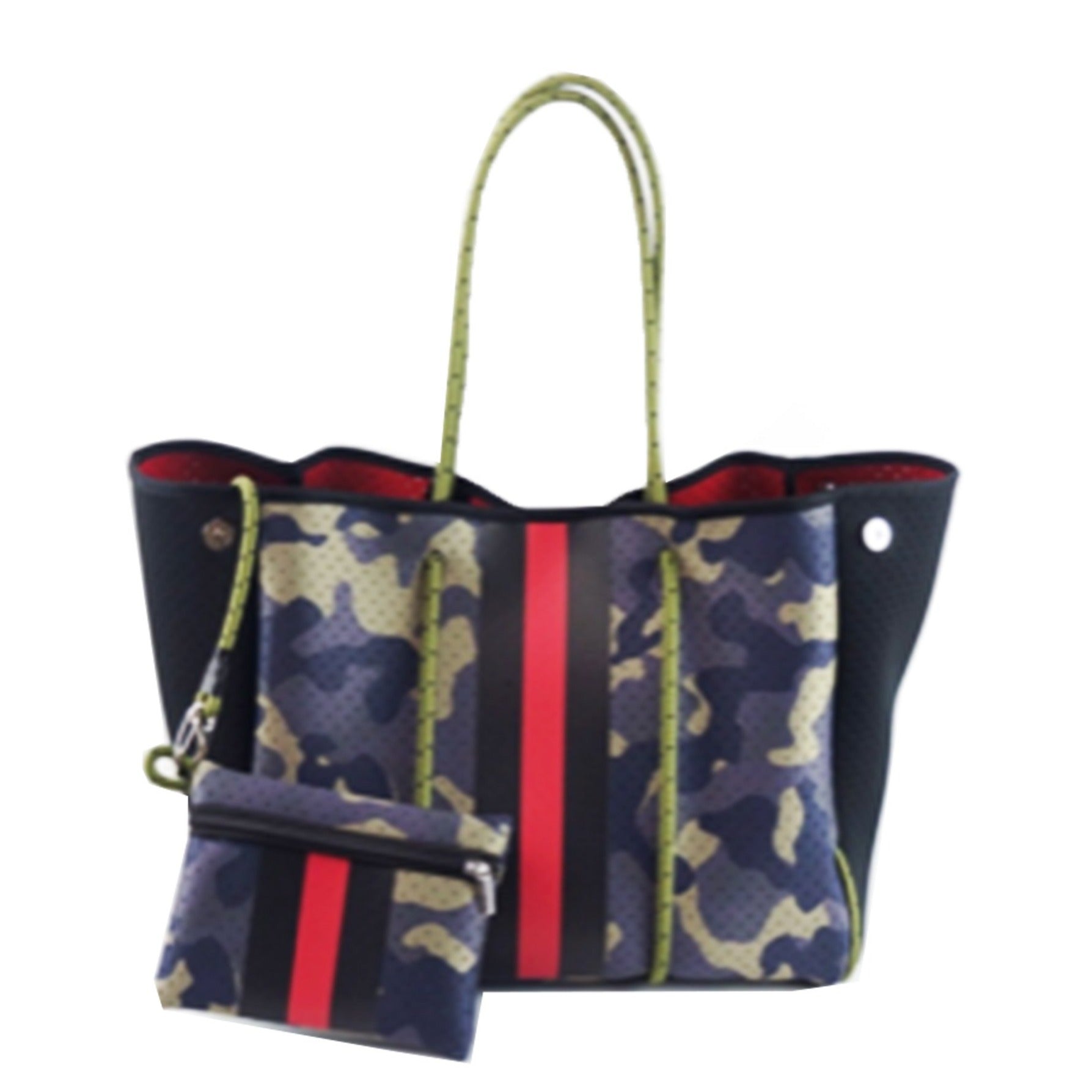 Camo w/ Red Stripe Neoprene Tote