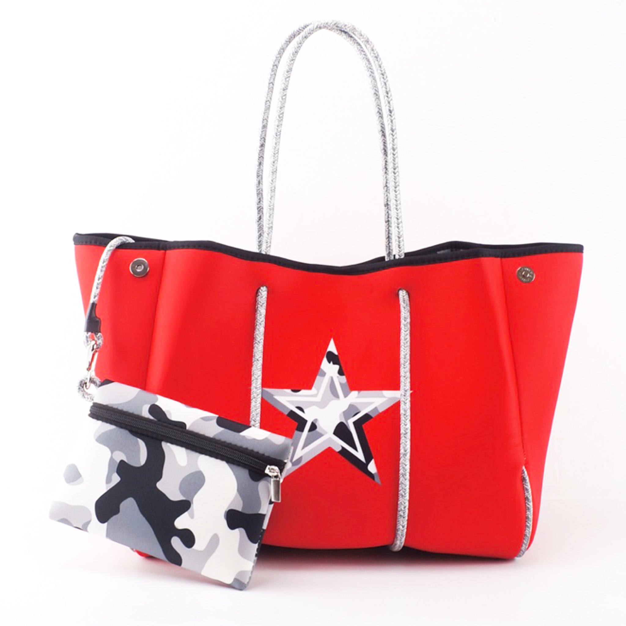 Fire Red Camo Star Neoprene Tote